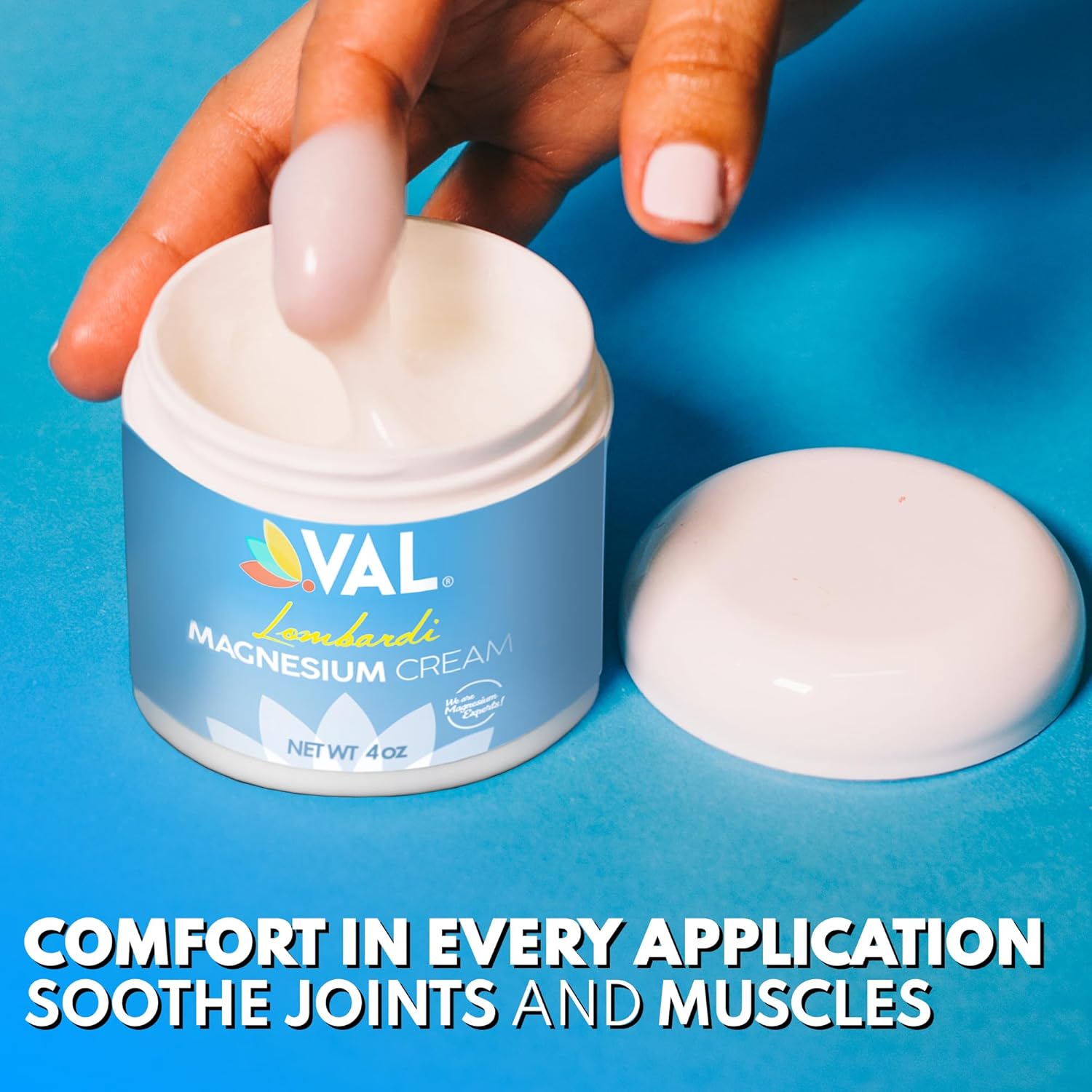 VAL Lombardi Magnesium Lotion | Hydrating Nighttime Cream with Zechstein Magnesium Chloride | Fast-Absorbing Topical Magnesium for Feet, Legs, Arms & Chest | 4oz USA Made