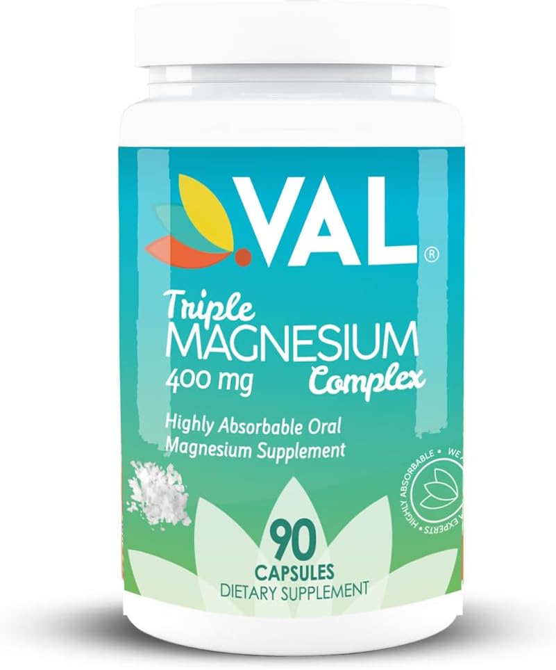 VAL Triple Magnesium Complex Capsules - 400mg Magnesium Glycinate, Taurate, Citrate for Muscle Relaxation, Sleep Support, Calm Energy - Vegan, Non-GMO, 90 Count