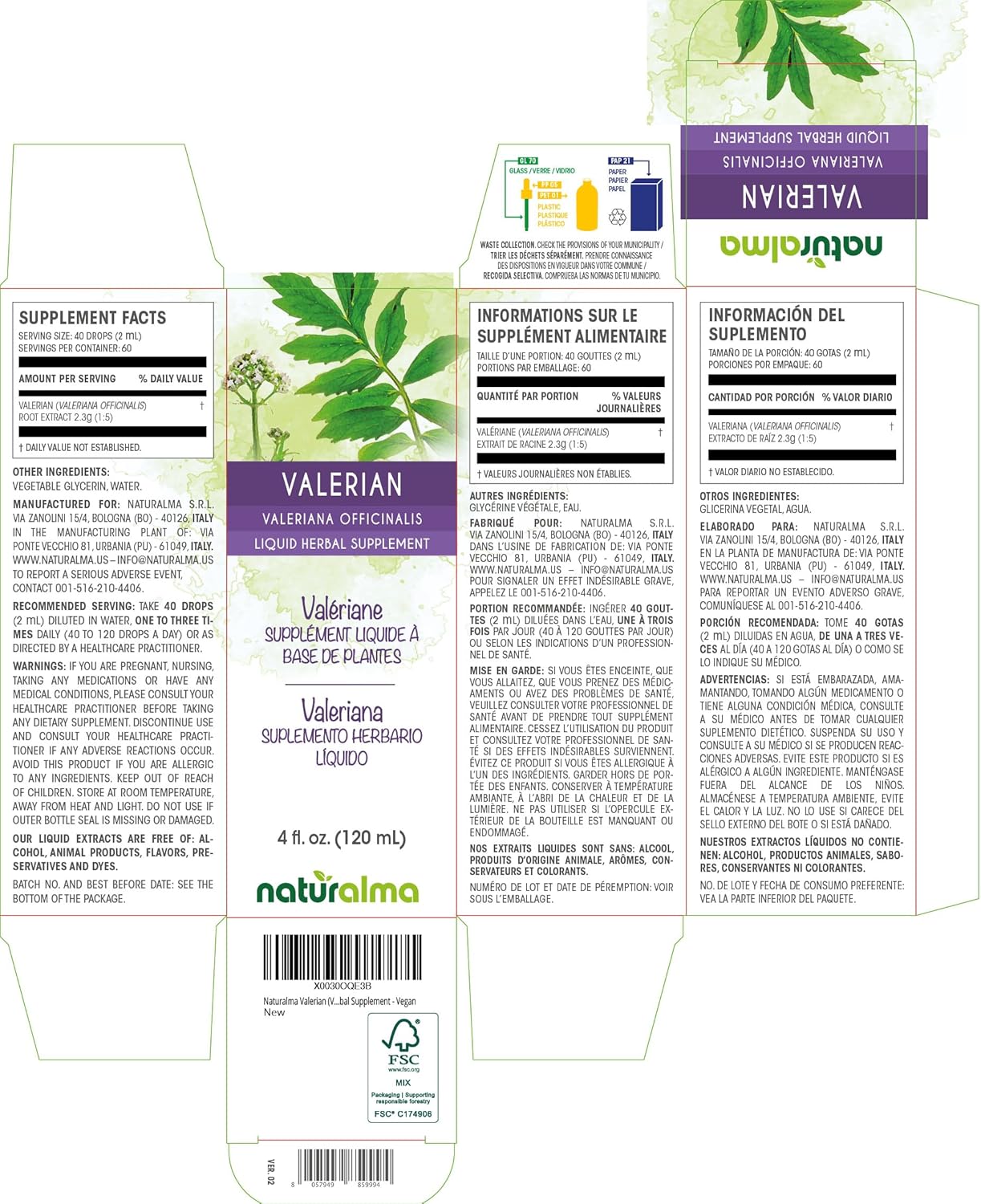 Valerian Root Alcohol-Free Tincture - 4 fl oz Liquid Extract Drops - Herbal Supplement Vegan Formula