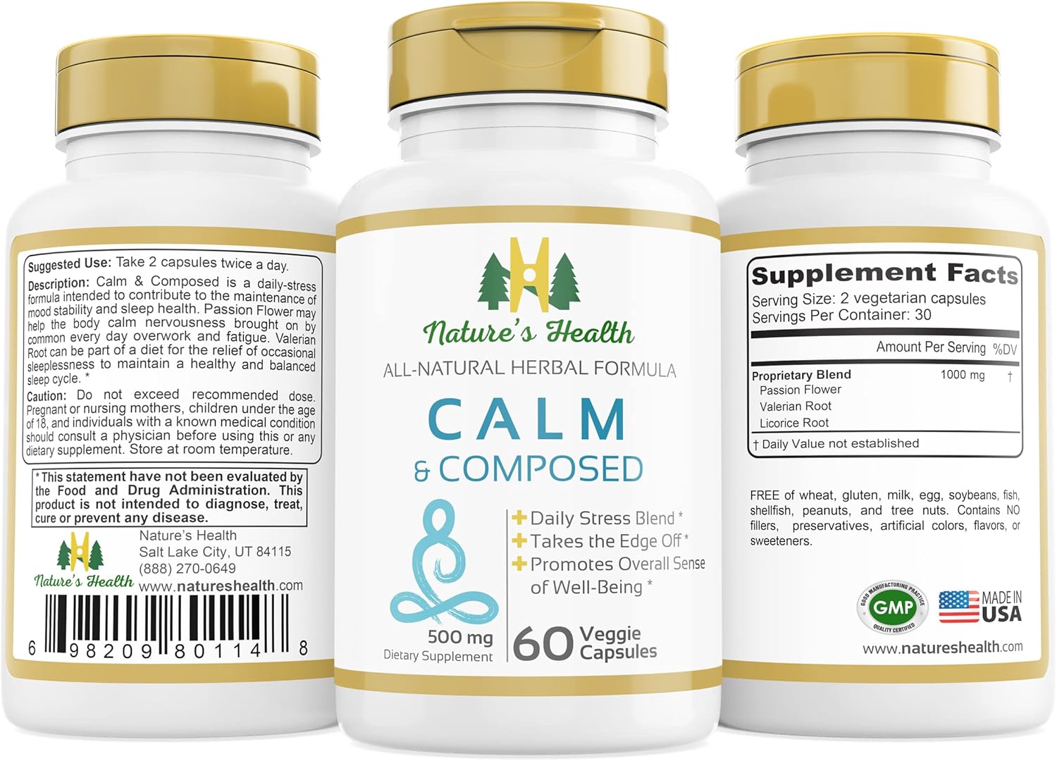 Valerian Root and Passion Flower Relaxation Supplement for Daily Stress Relief - 1000mg per Serving - 60 Vegetarian Capsules