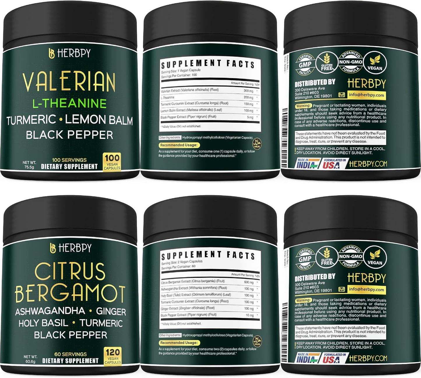 Valerian Root & Citrus Bergamot Bundle - 5in1 and 6in1 Supplements for Relaxation, Heart Health, Digestion, and Immune Support