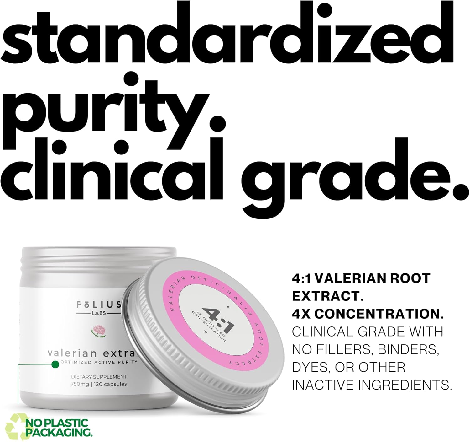 Valerian Root Extract Capsules 750mg - 4X Concentration Supplement for Relaxation - Gluten Free, Non-GMO - 120 Capsules by FOLIUS LABS