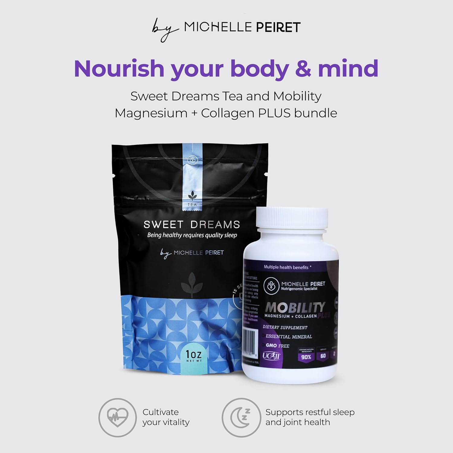 Valerian Root Sweet Dreams Tea & Mobility Magnesium Collagen Capsule Wellness Bundle - 60 Servings