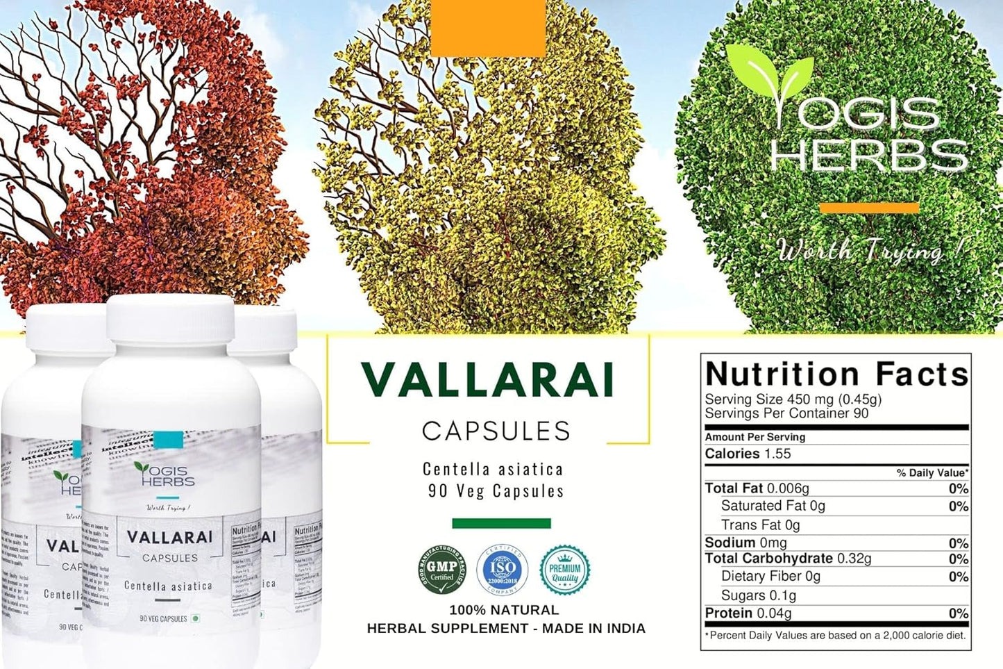 Vallarai Capsules - Herbal Supplement for Cognitive Support - 90 Veg Capsules by YOGIS HERBS