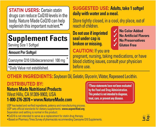 Value Size Pack of 144 Nature Made CoQ10 100 mg Softgels for Heart Health