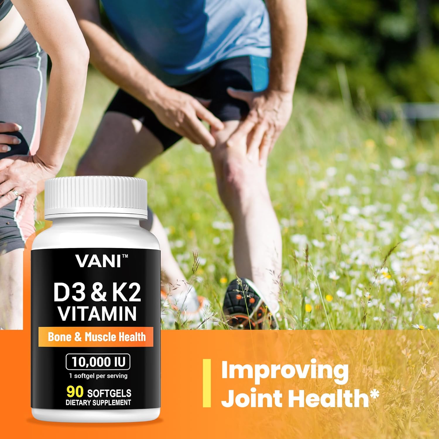 VANI Vitamin D3 (10000iu/250mcg) + K2 (as Mk7) Softgels for Bone, Muscle, and Teeth Health - 90 Count