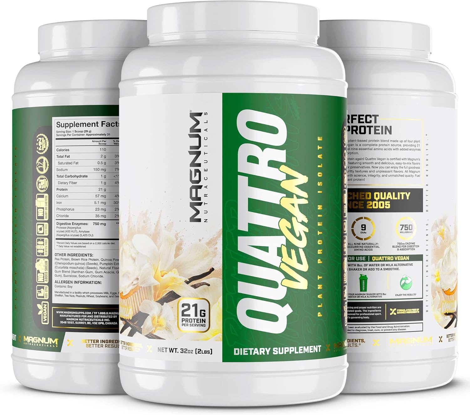Vanilla 2lb Vegan Protein Powder Isolate for Muscle Growth & Recovery - Premium Plant-Based Formula by Magnum Nutraceuticals