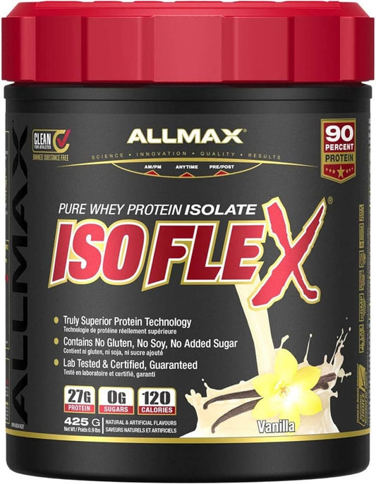 Vanilla ALLMAX Nutrition ISOFLEX Whey Protein Isolate - 1 lb - 27g Protein Per Scoop - Zero Fat & Sugar - 99% Lactose Free - Gluten & Soy Free - 15 Servings