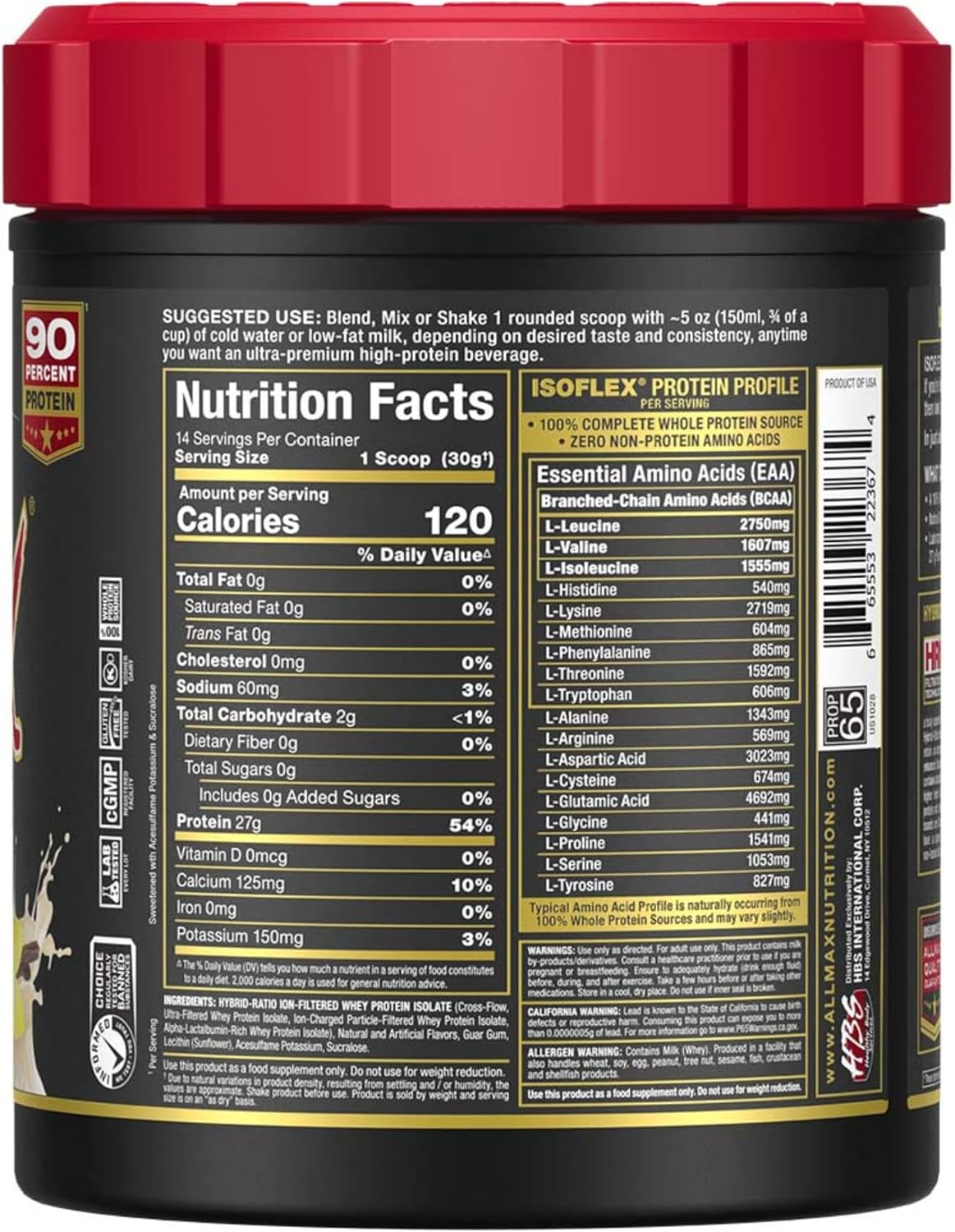 Vanilla ALLMAX Nutrition ISOFLEX Whey Protein Isolate - 1 lb - 27g Protein Per Scoop - Zero Fat & Sugar - 99% Lactose Free - Gluten & Soy Free - 15 Servings