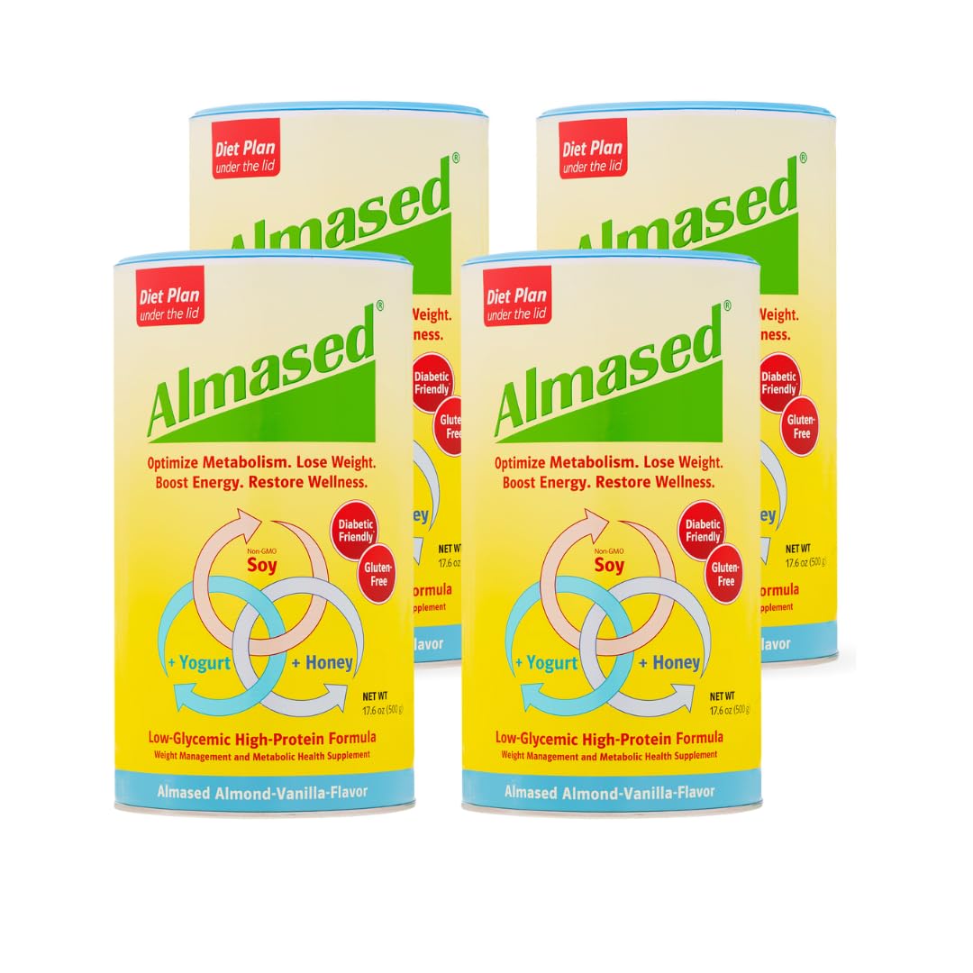 Vanilla Almased Meal Replacement Shake - Low-Glycemic Plant-Based Protein Powder - Nutritional Weight Support - 17.6 oz (4 Pack)
