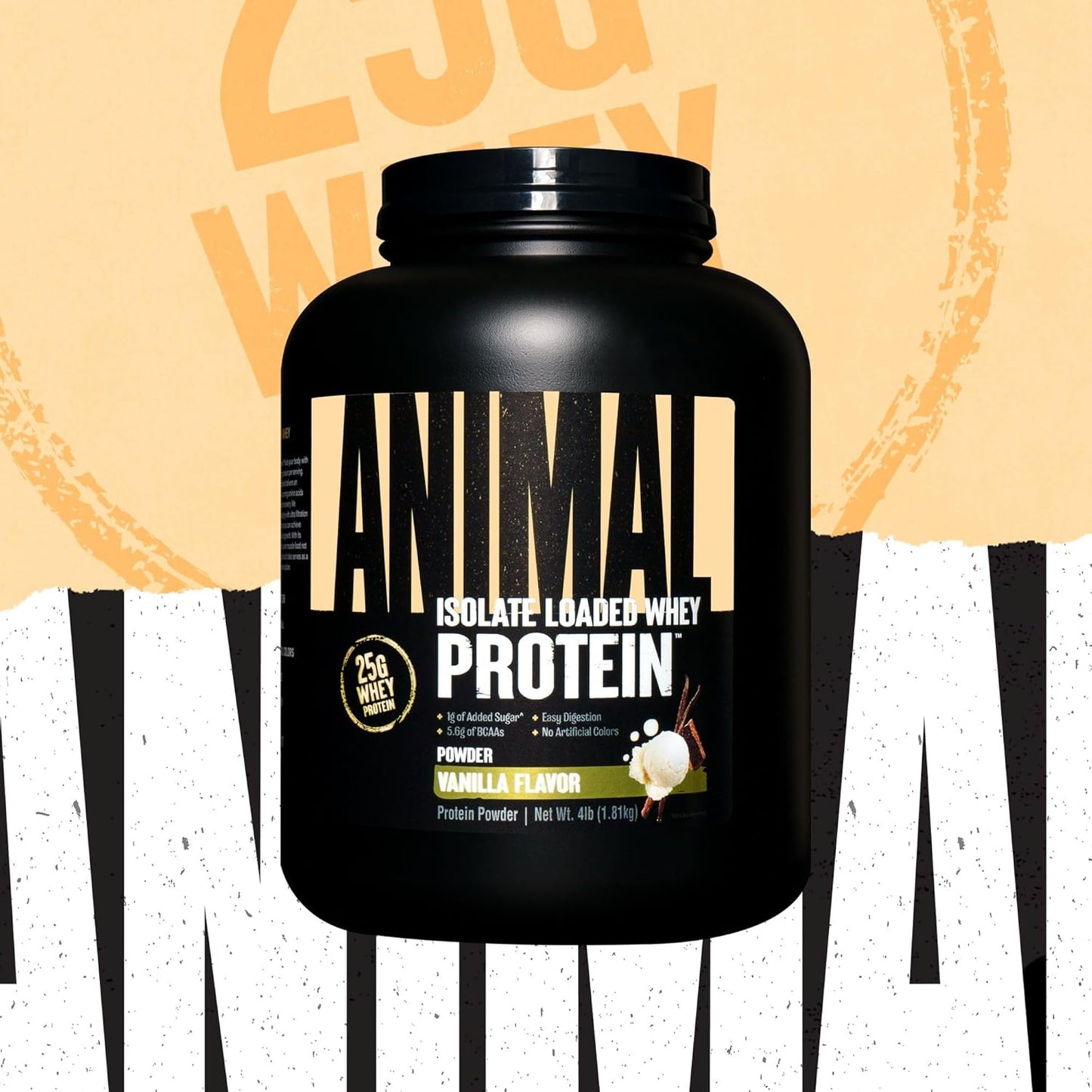 Vanilla Animal Whey Isolate Protein Powder - 25g Protein, Low Sugar, Muscle Builder for Men & Women, Pre & Post Workout Recovery with Digestive Enzymes - 4 lbs