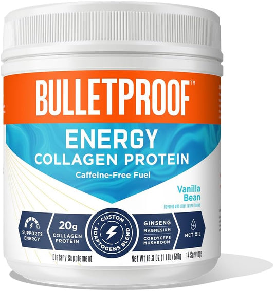 Vanilla Bean Energy Collagen Protein Powder - 18.3 oz Caffeine-Free Blend with Vitamins & Antioxidants