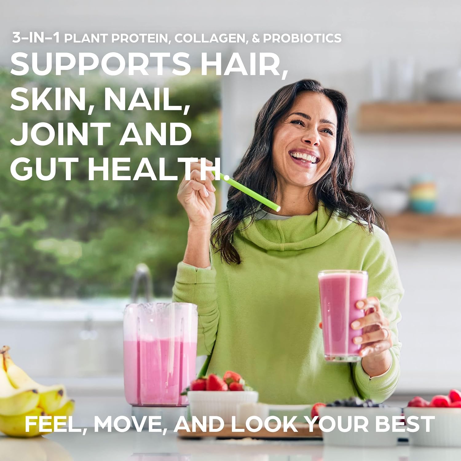 Vanilla Bean Orgain Protein Powder with Collagen - 25g Protein, 10g Collagen Peptides, Type I & III, 1B CFU Probiotics, Supports Hair, Skin, Nails, Joints, & Gut Health, Gluten Free - 1.6lb