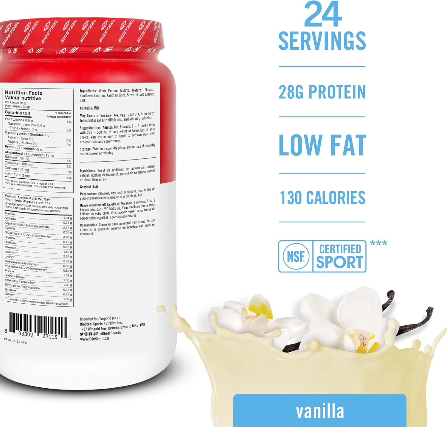 Vanilla BIOSTEEL Whey Isolate Protein Powder - 816g Pack
