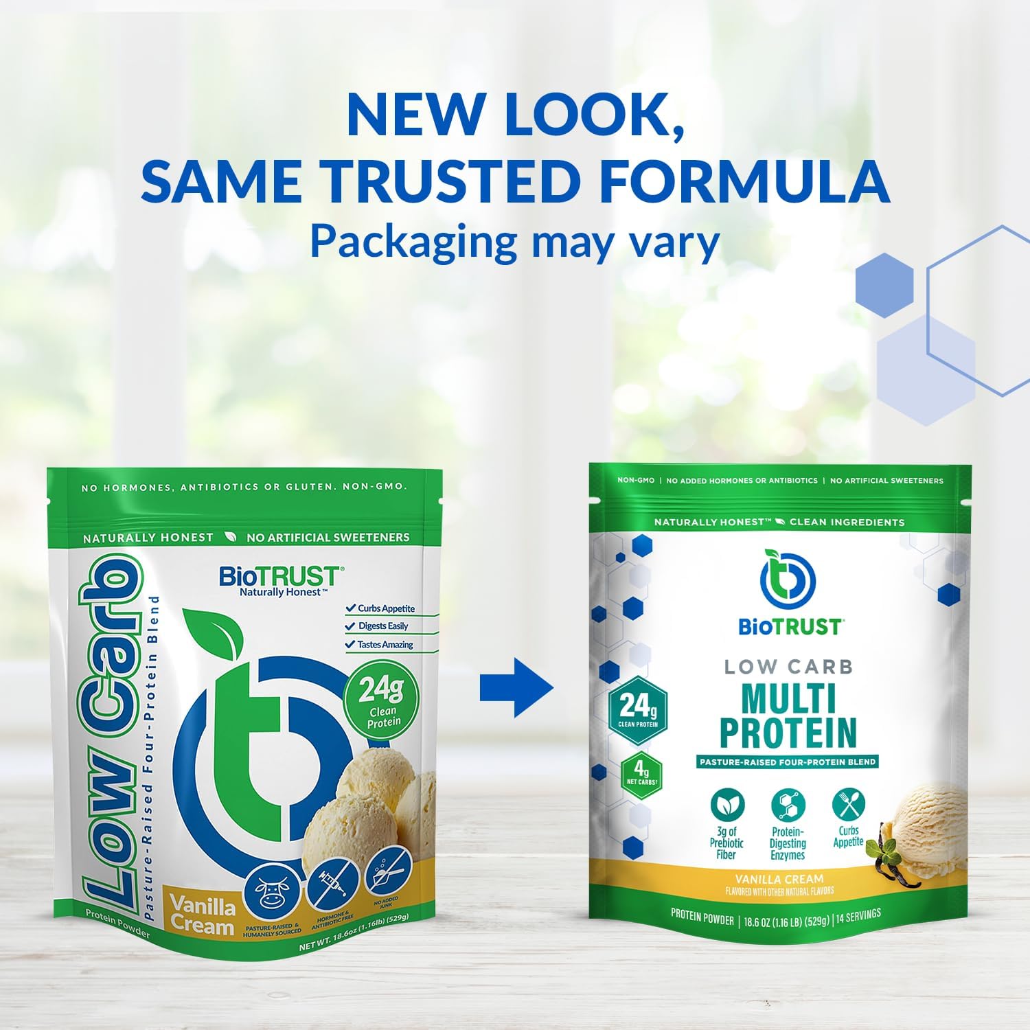 Vanilla BioTrust Low Carb Protein Powder: Grass-Fed Whey & Casein Blend, Non-GMO, Soy-Free, Gluten-Free