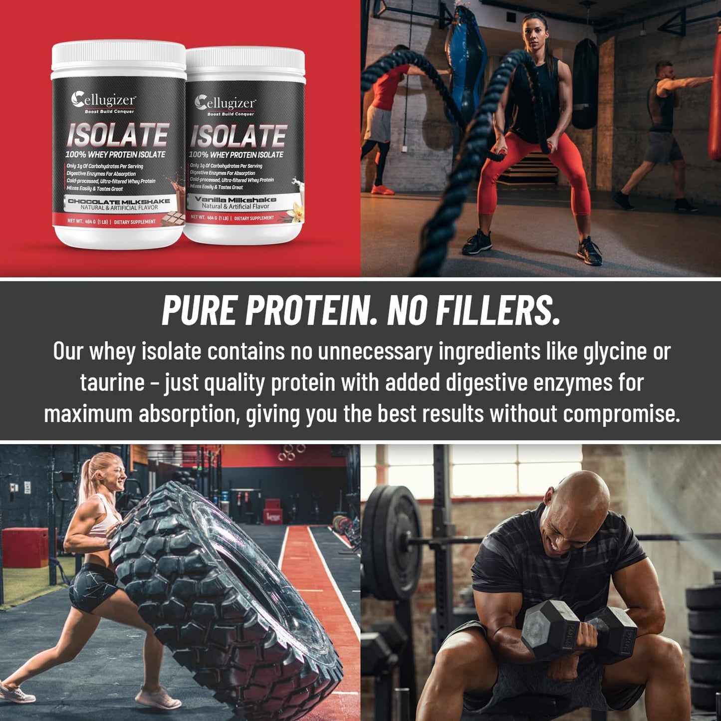 Vanilla Cellugizer 100% Whey Isolate Protein Powder - 2lb, 26g Protein, Fast Digesting, 0g Sugar, Low Carb