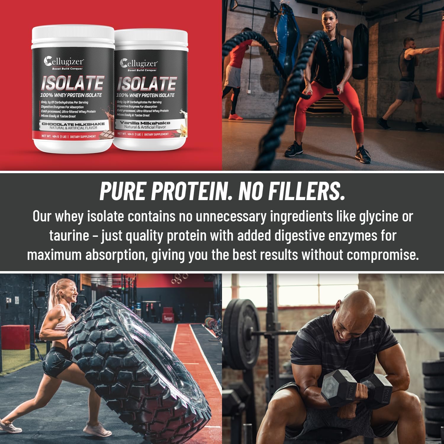Vanilla Cellugizer 100% Whey Isolate Protein Powder - 2lb, 26g Protein, Fast Digesting, 0g Sugar, Low Carb