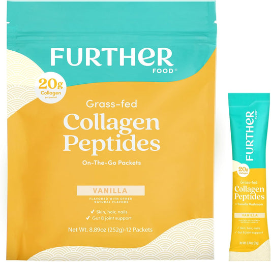 Vanilla Collagen Peptides Stick Packs - Grass-Fed, Pasture-Raised, Type 1 & 3 Protein for Gut Health, Joints, Hair, Skin, Nails - Paleo, Keto, Sugar-Free 8.89 oz