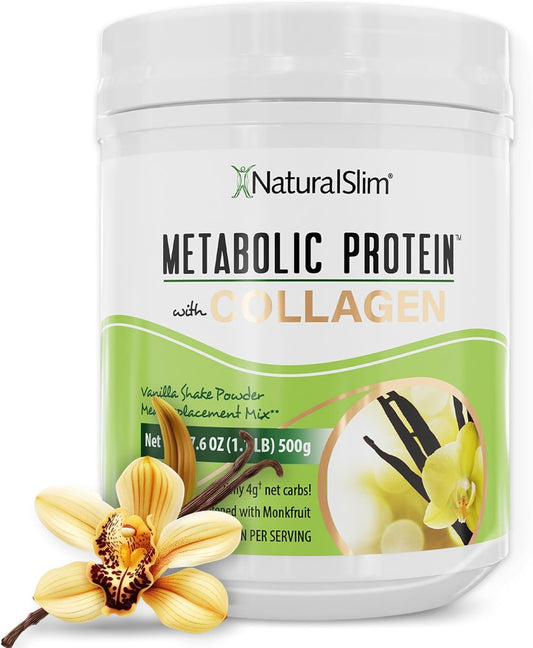 Vanilla Collagen Protein Powder for Hair, Skin, Bone, and Metabolism - Low Carb Meal Replacement Shake Mix - 17.6 oz