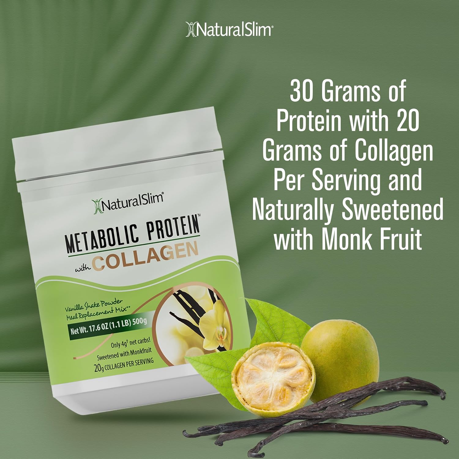 Vanilla Collagen Protein Powder for Hair, Skin, Bone, and Metabolism - Low Carb Meal Replacement Shake Mix - 17.6 oz