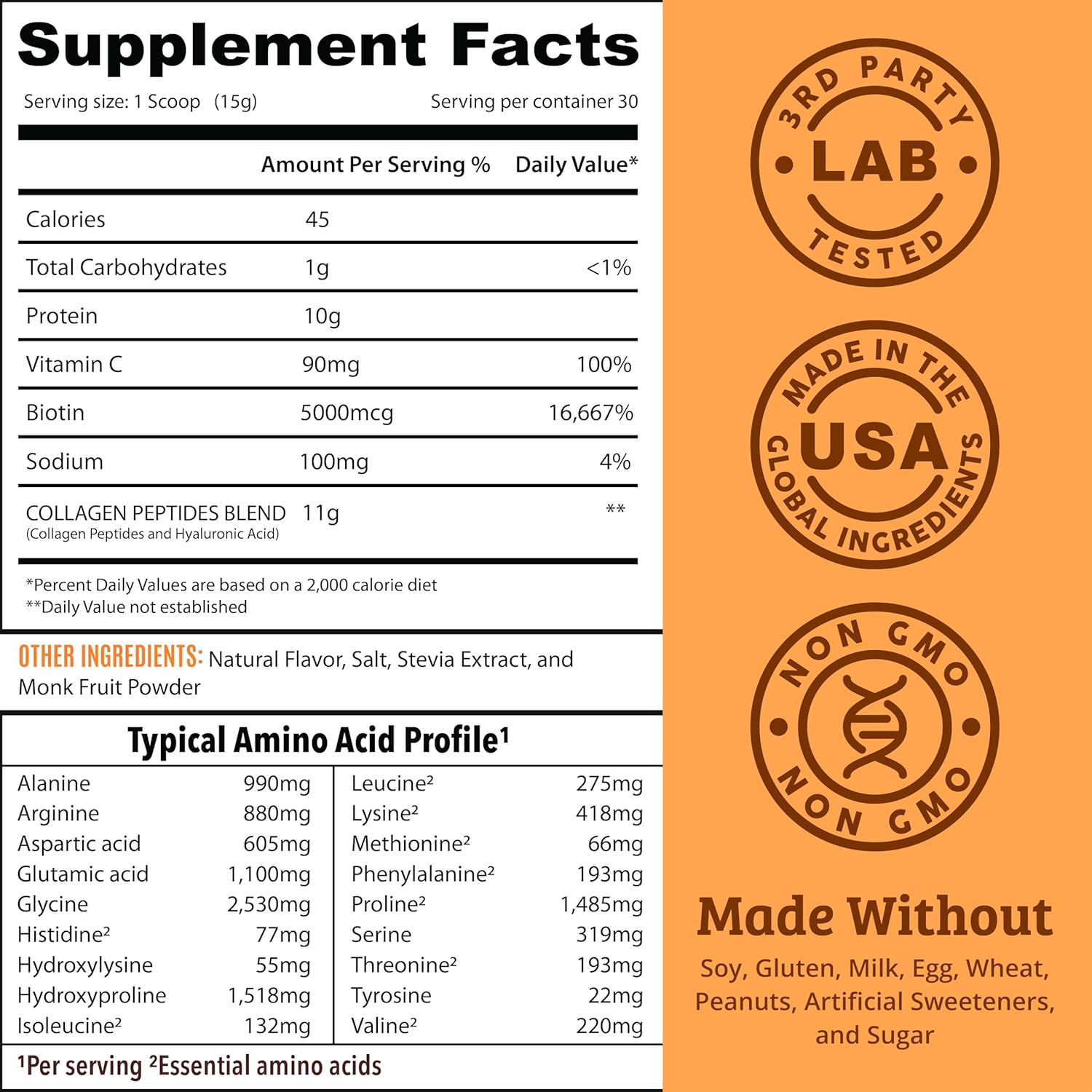 Vanilla Collagen Protein Powder with Hyaluronic Acid, Vitamin C, Biotin - Hair Skin Nails Joint Support - Keto-Friendly, Type 1 & 3