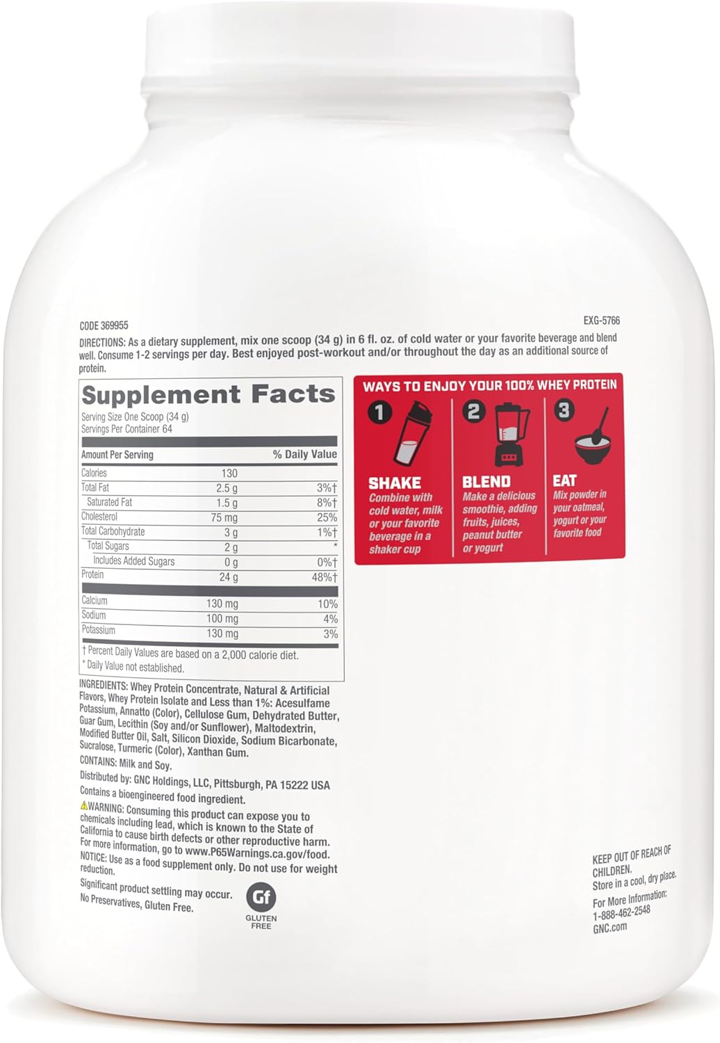 Vanilla Cream GNC Pro Performance Whey Protein Powder - 4.8 Pound Jar