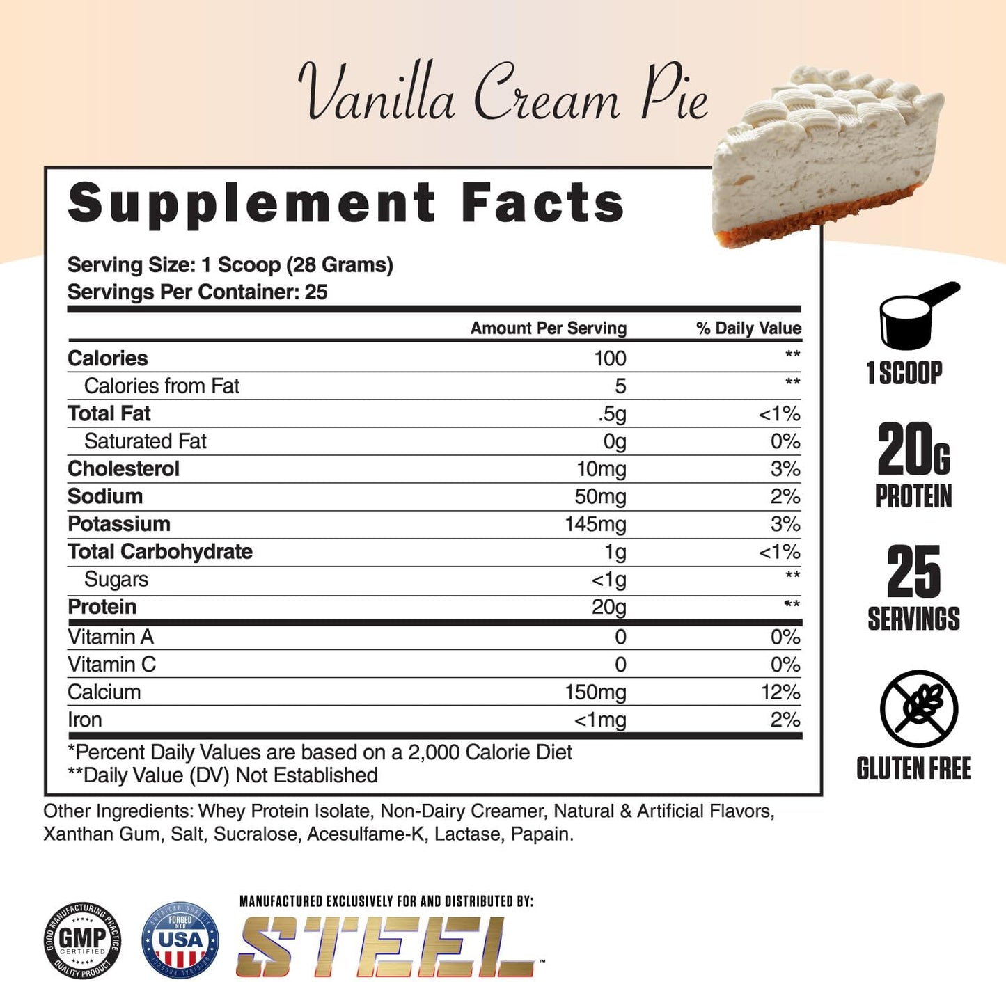 Vanilla Cream Pie Whey Isolate Protein Powder by Steel Supplements | Fast Absorbing for Lean Muscle Growth | Gluten Free & Low Carb | 25 Servings - BoostGo Australia