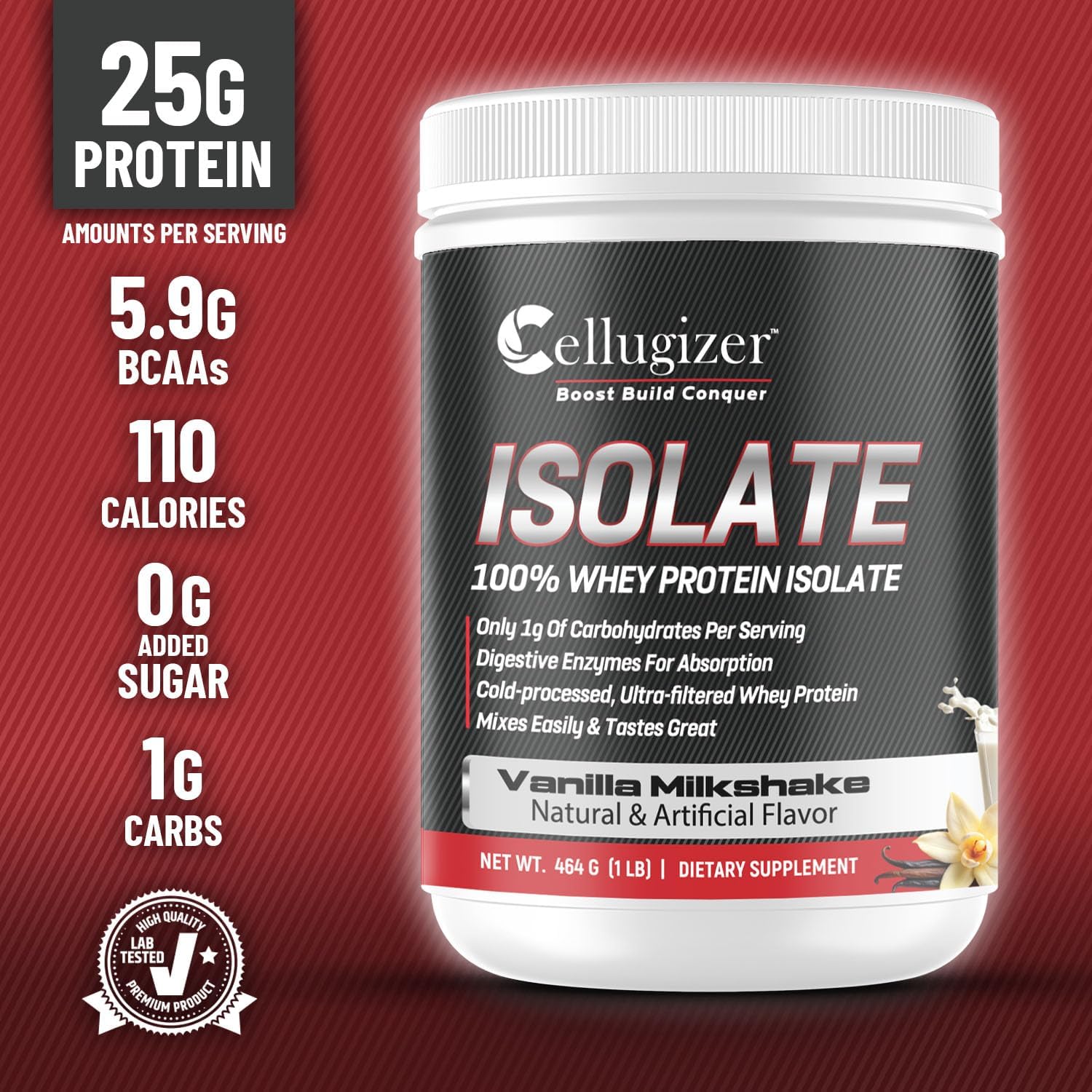 Vanilla Dagola Cellugizer 100% Whey Isolate Protein Powder - 25g Protein, Fast Digesting, 0g Sugar, Low Carb - 1lb