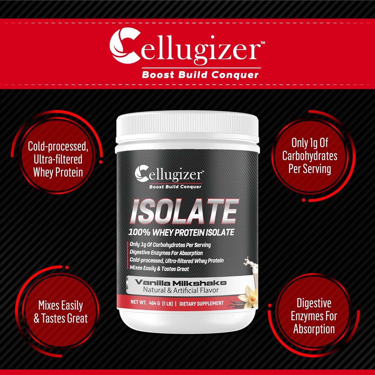 Vanilla Dagola Cellugizer 100% Whey Isolate Protein Powder - 25g Protein, Fast Digesting, 0g Sugar, Low Carb - 1lb