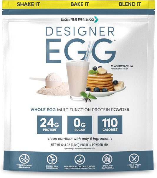 Vanilla Designer Wellness Egg Yolk & Egg White Protein Powder - Keto & Paleo Friendly, Low Calorie, Less Fat & Cholesterol - 12.4 oz