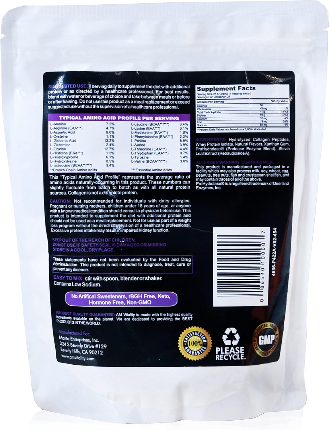 Vanilla Flavored 16oz Health Supplement with Collagen and Whey Protein Powder Complex for Vitality (21 Servings)