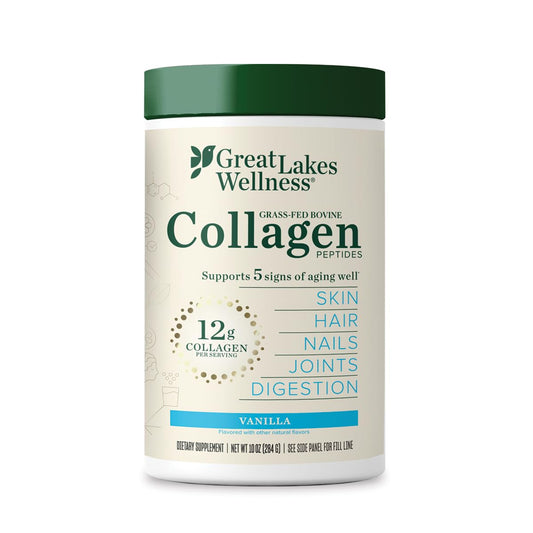 Vanilla Flavored Collagen Peptides Powder for Skin, Hair, Nails, Joints, Digestion - Great Lakes Wellness - Hydrolyzed, Non-GMO, Kosher - 10 oz - BoostGo Australia