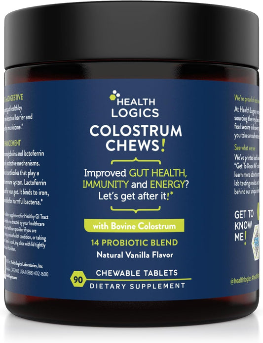 Vanilla Flavored Colostrum Chews - Immune Support & Gut Health Supplement with 25% IgG, Whole Bovine Colostrum Superfood - 90 Servings