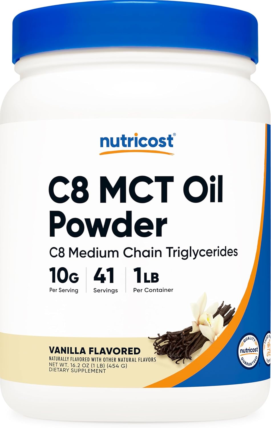 Vanilla Flavored Nutricost C8 MCT Oil Powder - 1LB (16oz), 95% C8 MCT, Ideal for Keto, Non-GMO & Gluten Free