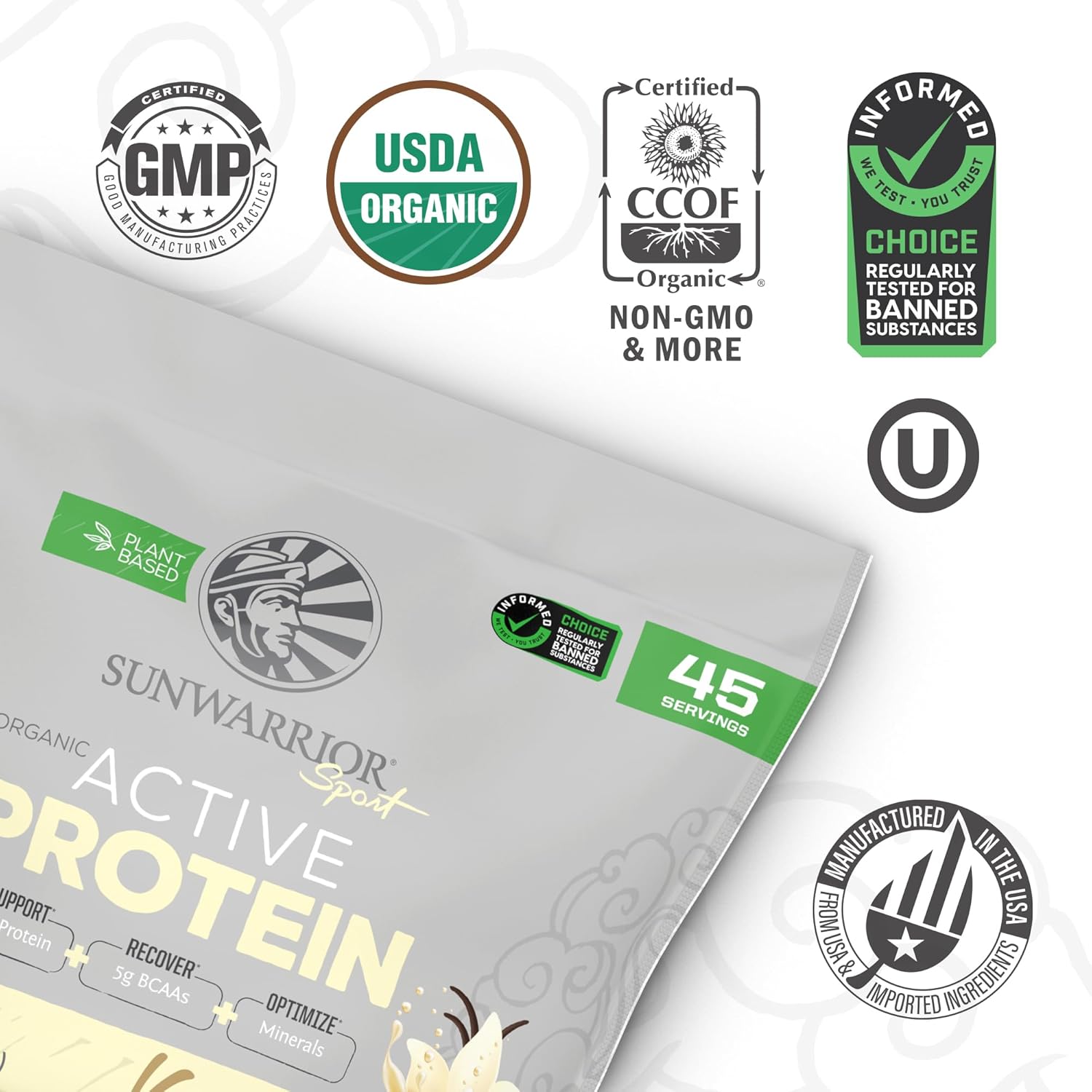 Vanilla Flavored Plant-Based Protein Powder with Creatine Monohydrate - 45 Servings Protein, 60 Servings Creatine