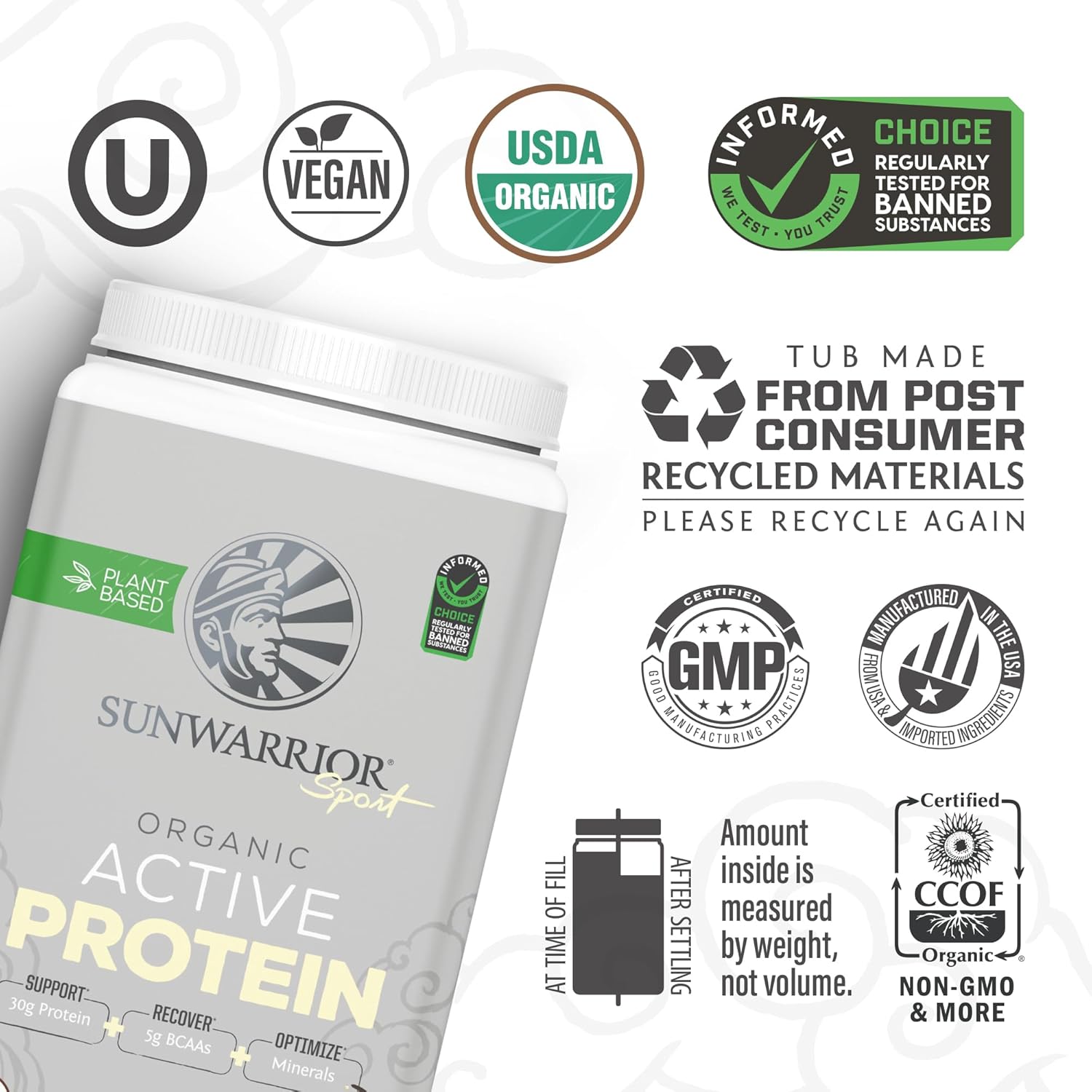 Vanilla Flavored Sunwarrior Plant-Based Active Protein Powder & Creatine Monohydrate Powder Bundle for Muscle Support