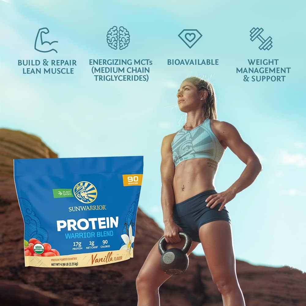 Vanilla Flavored Sunwarrior Vegan Protein Powder with 90 Servings + Creatine Monohydrate Powder 60 Servings