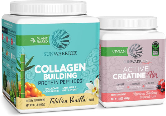 Vanilla Flavored Vegan Collagen Building Powder & Berry Lemonade Creatine Monohydrate Powder Bundle