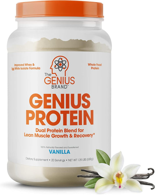 Vanilla Genius Protein Powder - Grass-Fed Dual Protein Blend for Lean Muscle Building - Ideal Pre & Post Workout Meal Replacement Shake for Men & Women