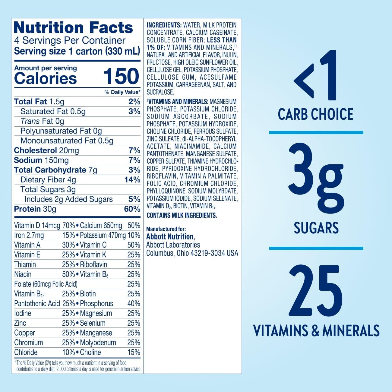 Vanilla Glucerna Protein Smart Shake - 30g Protein, 150 Calories, 12 Bottles - Diabetic Drink for Blood Sugar Management