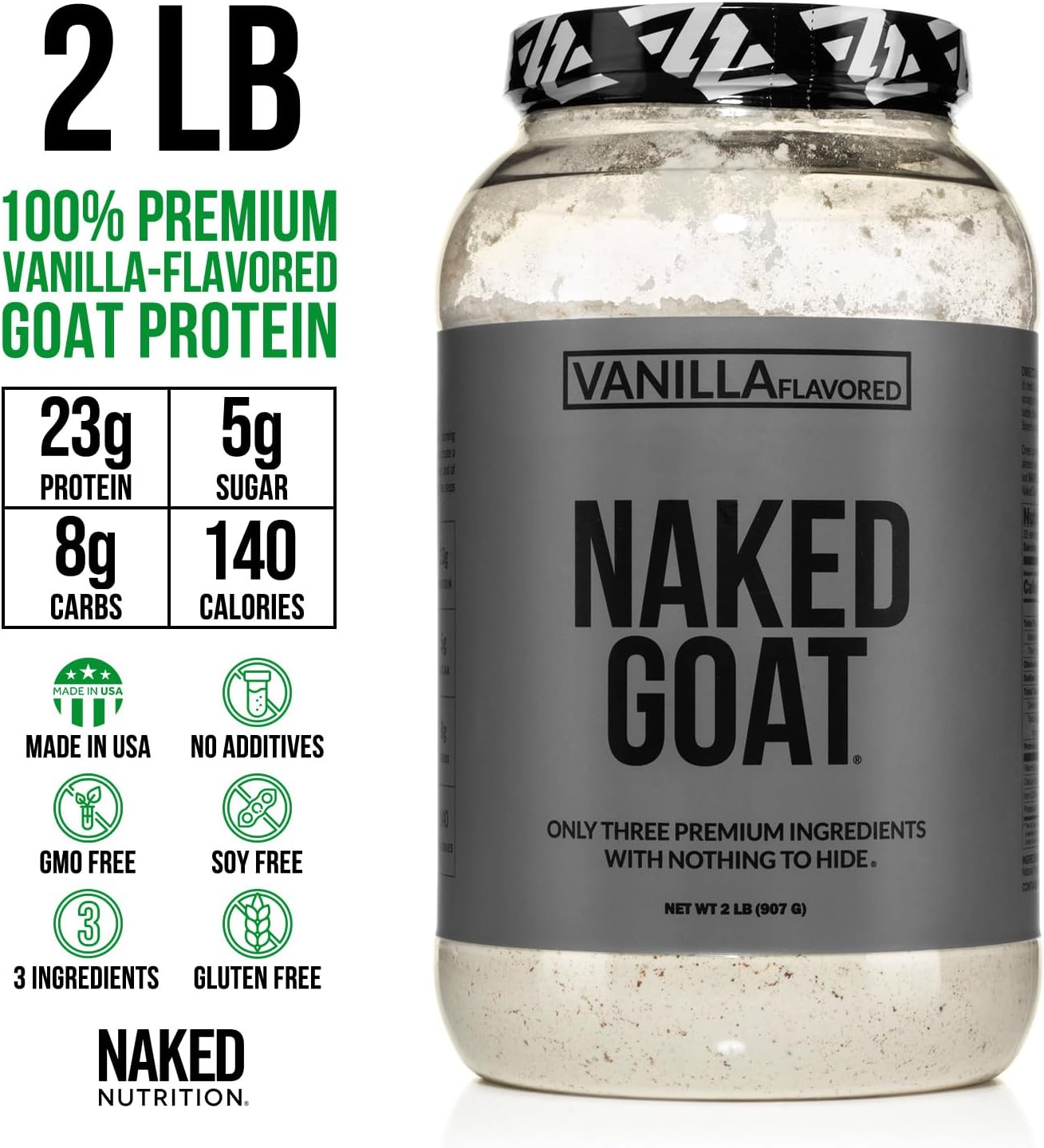 Vanilla Goat Whey Protein Powder - Small-Herd Dairies - 3 Ingredients - GMO & Soy Free - All Natural - 23g Protein - 25 Servings