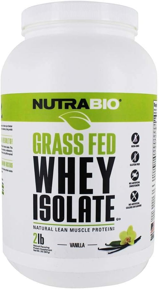 Vanilla Grass Fed Whey Isolate Protein Powder - 25G Protein Per Scoop - Natural Lean Muscle Supplement - Sugar Free - 2lb, 29 Servings