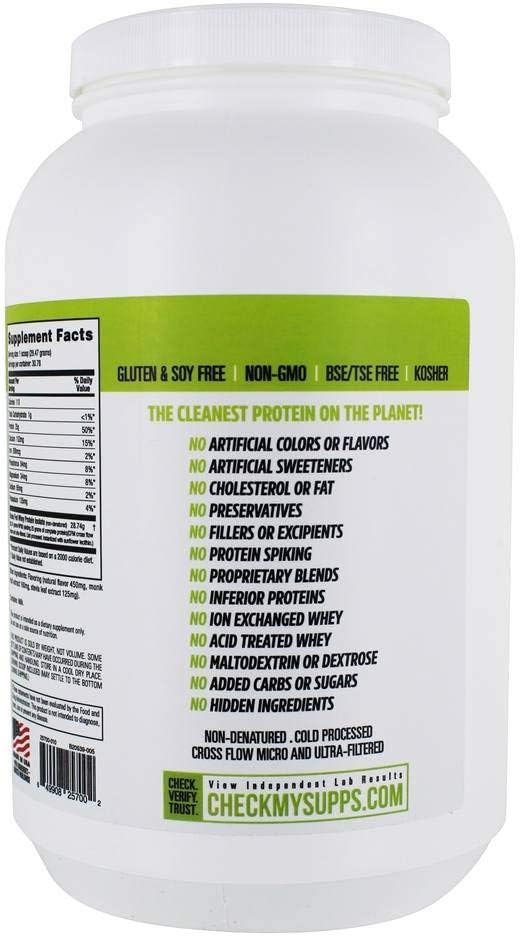 Vanilla Grass Fed Whey Isolate Protein Powder - 25G Protein Per Scoop - Natural Lean Muscle Supplement - Sugar Free - 2lb, 29 Servings