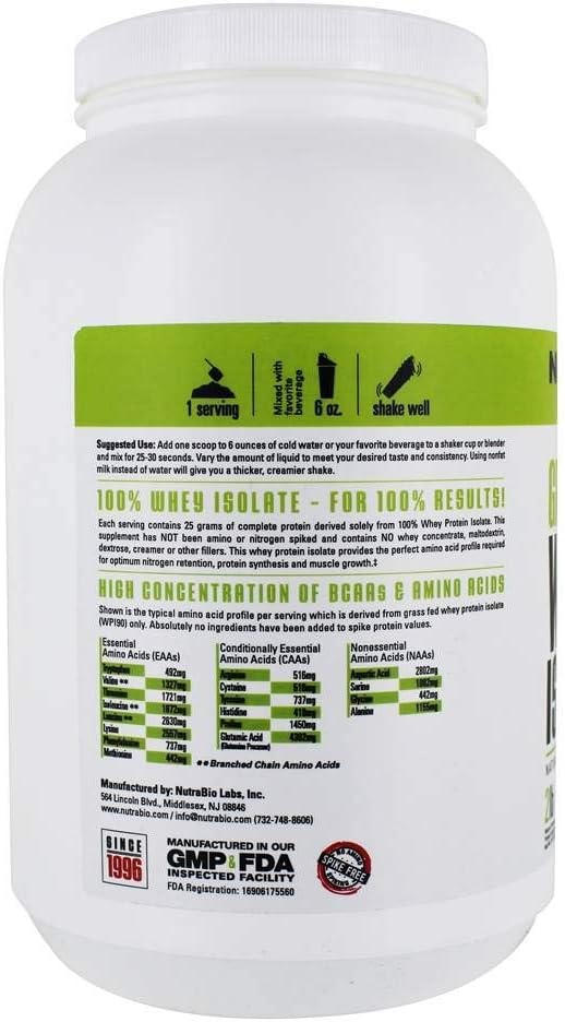 Vanilla Grass Fed Whey Isolate Protein Powder - 25G Protein Per Scoop - Natural Lean Muscle Supplement - Sugar Free - 2lb, 29 Servings