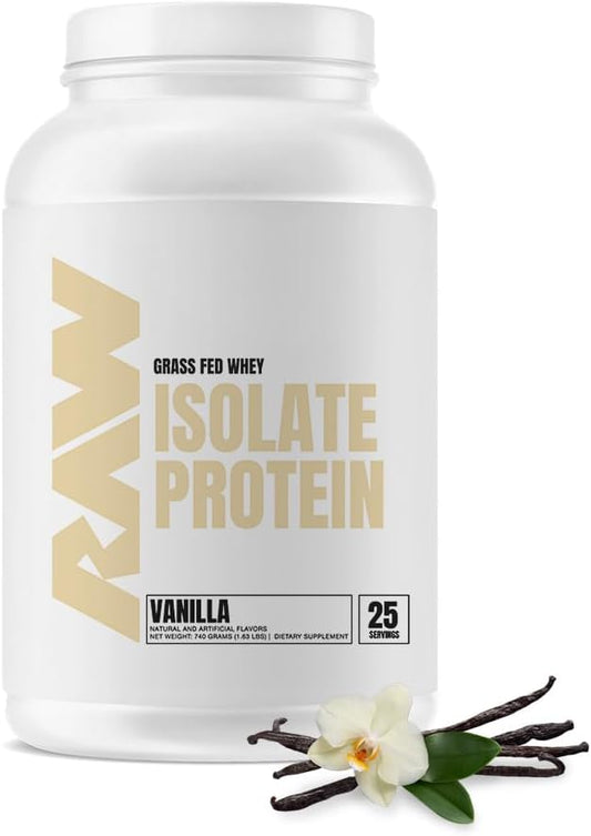 Vanilla Grass-Fed Whey Isolate Protein Powder for Muscle Growth & Recovery - Low-Fat, Low Carb, 25 Servings