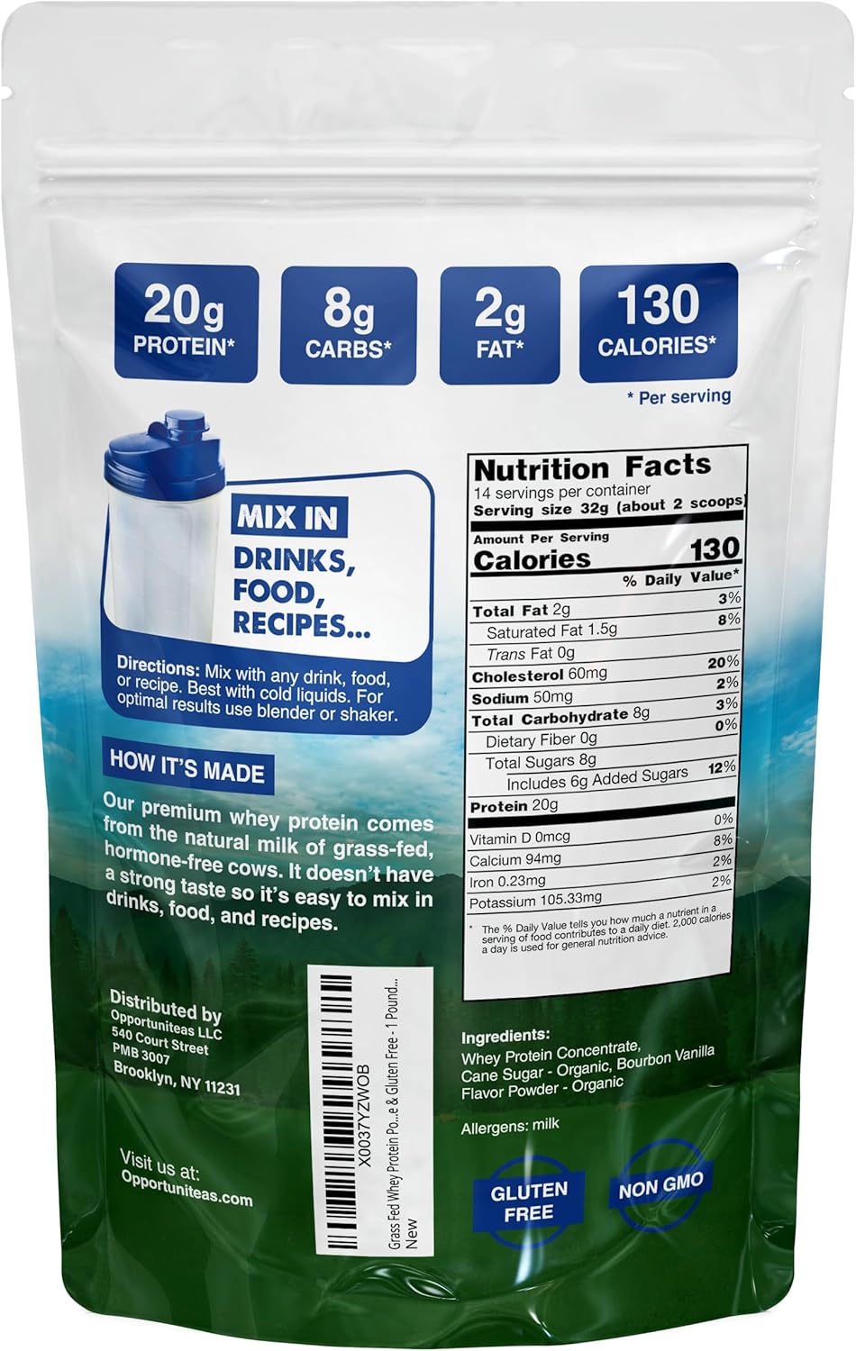 Vanilla Grass Fed Whey Protein Powder Concentrate - Pure Protein Supplement - Non GMO, Hormone & Gluten Free - 1lb - BoostGo Australia