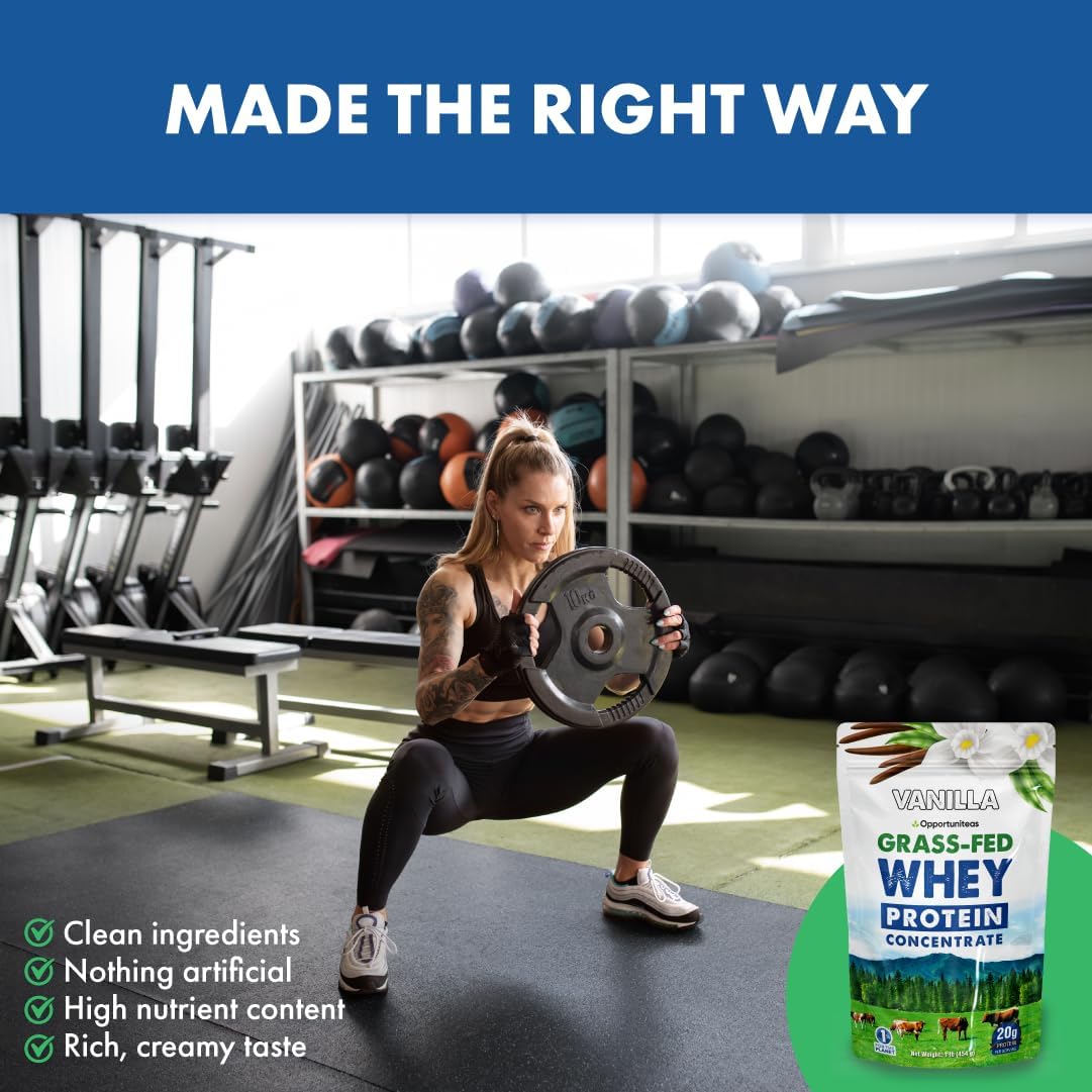 Vanilla Grass Fed Whey Protein Powder Concentrate - Pure Protein Supplement - Non GMO, Hormone & Gluten Free - 1lb - BoostGo Australia