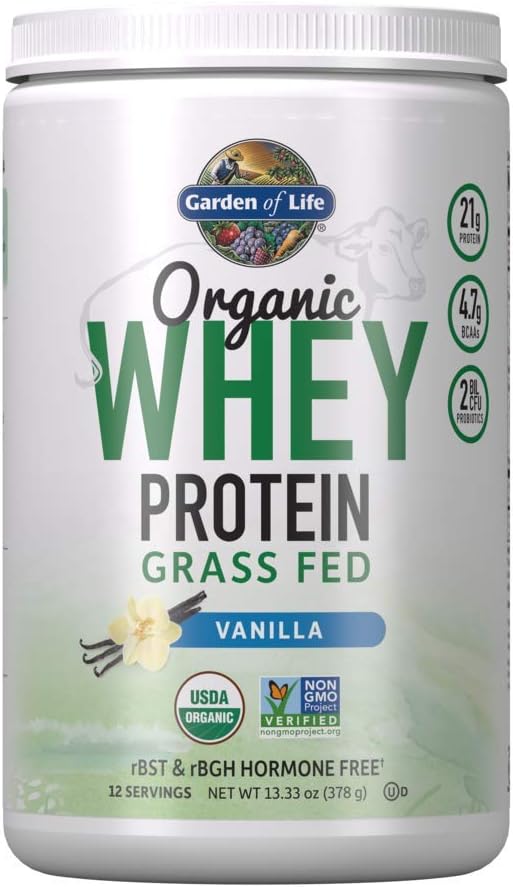 Vanilla Grass Fed Whey Protein Powder with Probiotics - 21g Protein - Gluten Free, Non GMO, Kosher - 12 Servings for Women & Men
