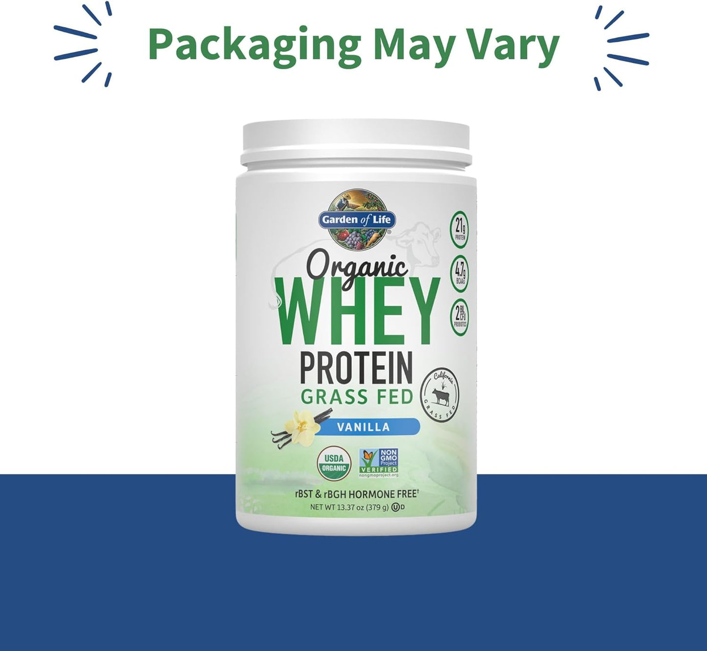 Vanilla Grass Fed Whey Protein Powder with Probiotics - 21g Protein - Gluten Free, Non GMO, Kosher - 12 Servings for Women & Men