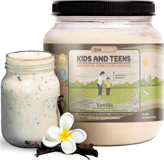 Vanilla Ice Cream Flavor Growth Protein Shake for Kids & Teens - Pediatrician Approved Natural Protein Powder with Vitamins & Minerals - Ideal for Picky Eaters, Ages 5+
